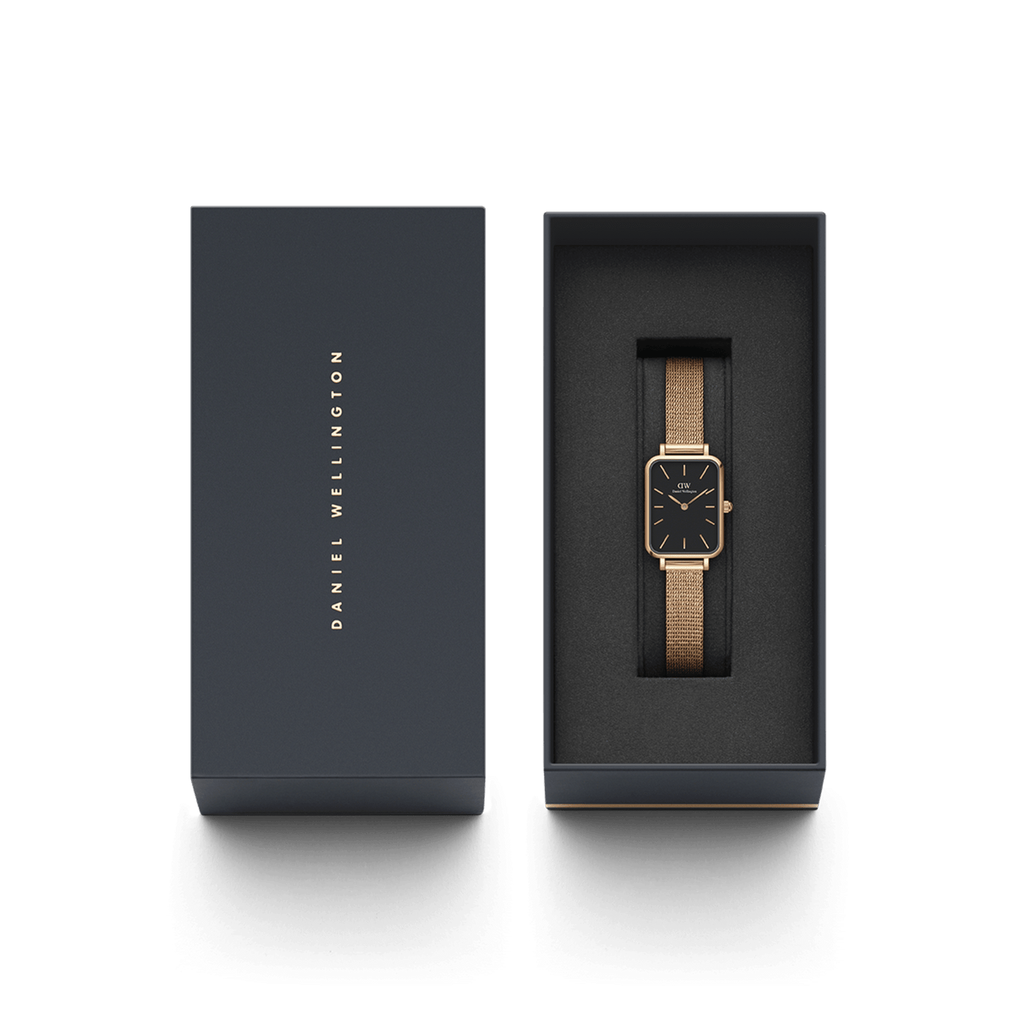 DW Quadro Pressed Melrose Black Rose Gold Watch