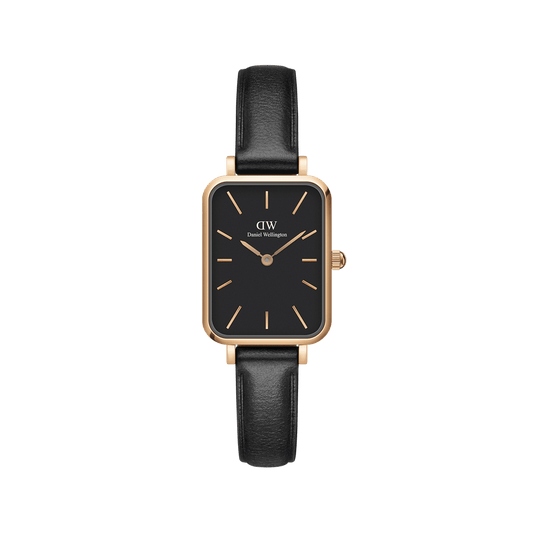 DW Quadro Pressed Sheffield Black Rose Gold Watch