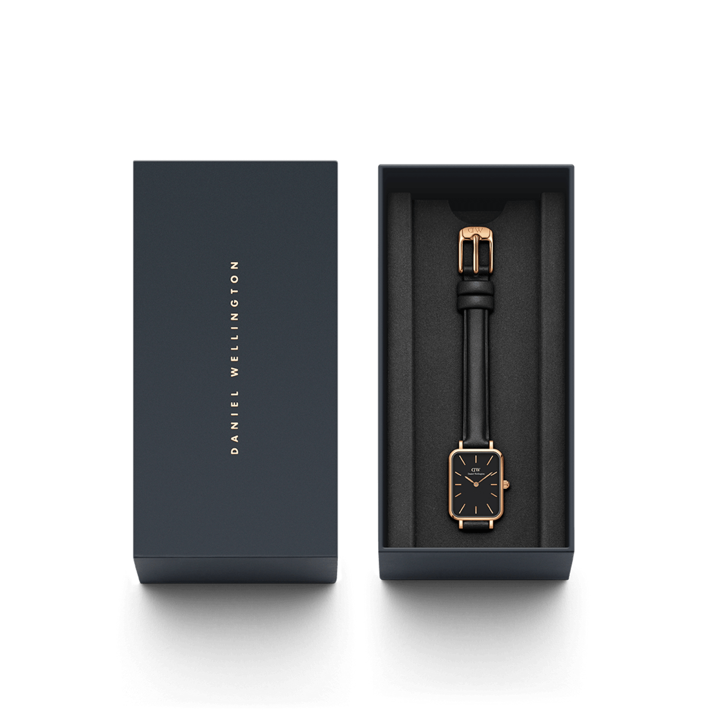 DW Quadro Pressed Sheffield Black Rose Gold Watch