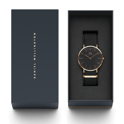 DW Classic Cornwall Black Rose Gold Watch