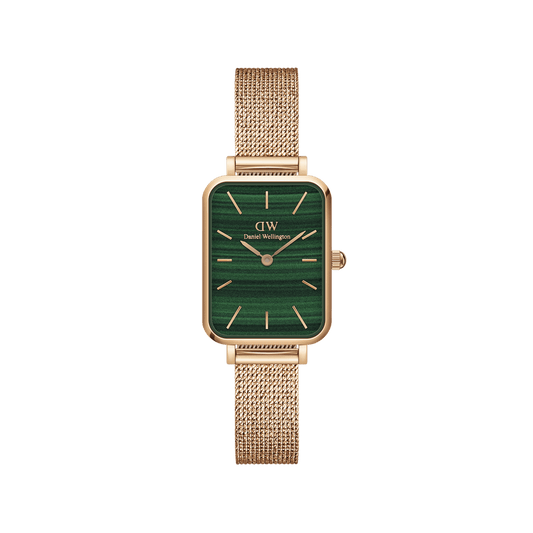 DW Quadro Pressed Melrose Green Rose Gold Watch