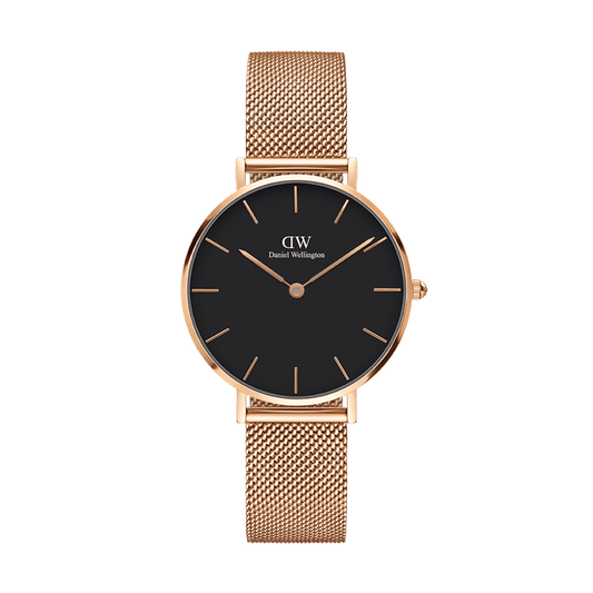 DW Petite Melrose Black Rose Gold Watch