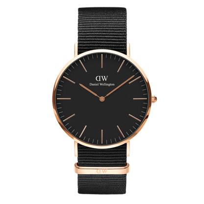 DW Classic Cornwall Black Rose Gold Watch