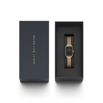 DW Quadro Pressed Melrose Black Rose Gold Watch