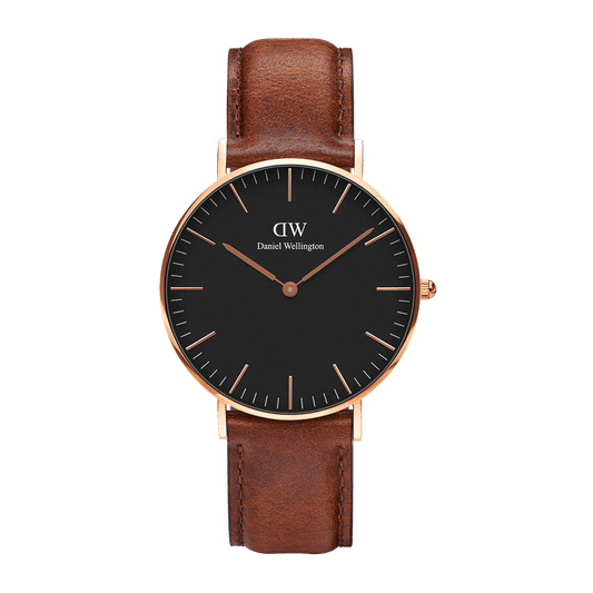 DW Classic St Mawes Black Rose Gold Watch