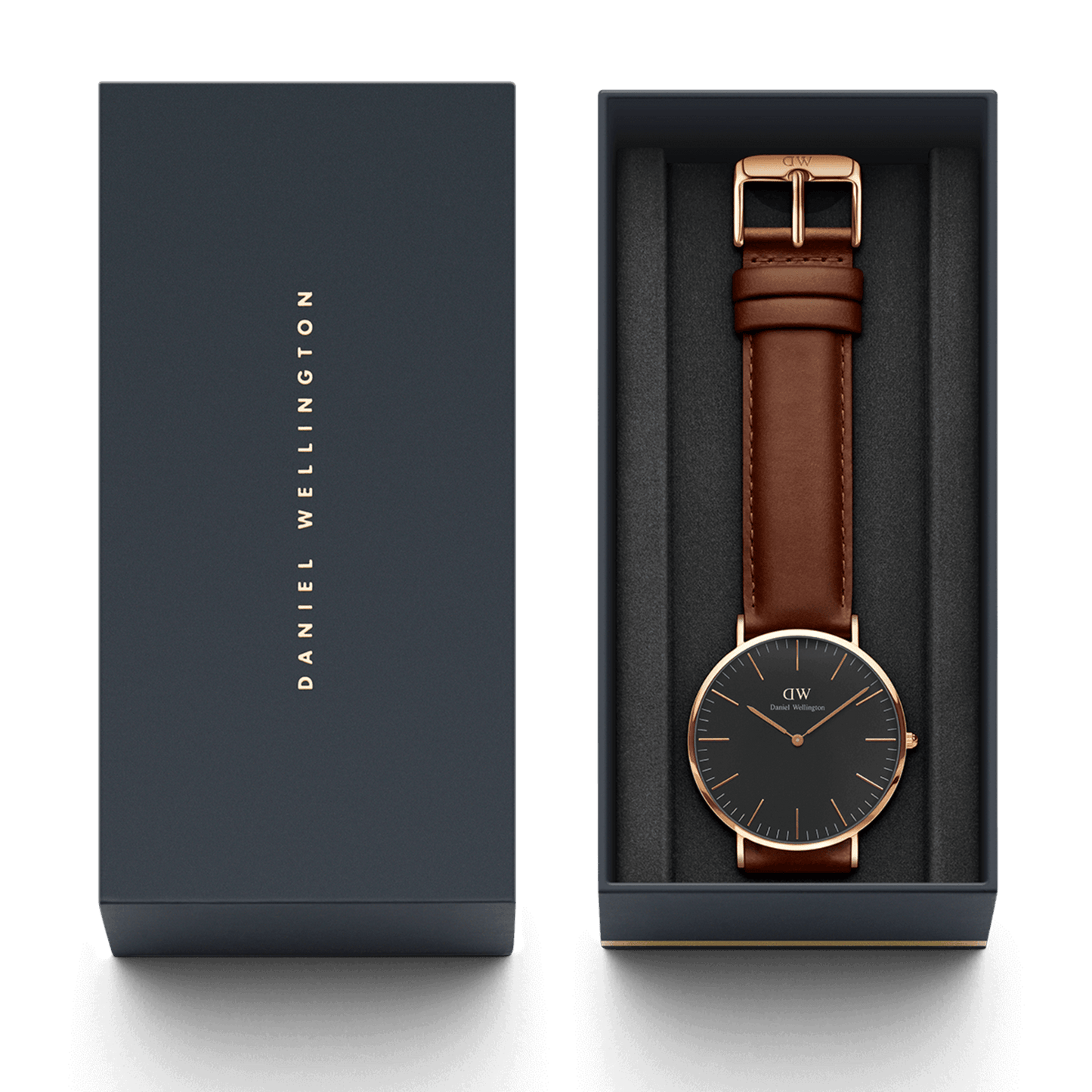 DW Classic St Mawes Black Rose Gold Watch